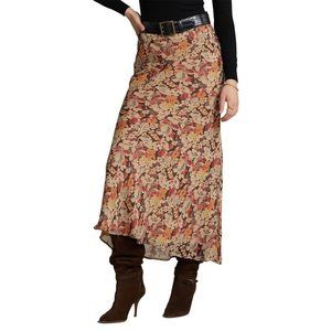 Polo Ralph Lauren Floral Midi Bias Skirt in Fall Floral Brown